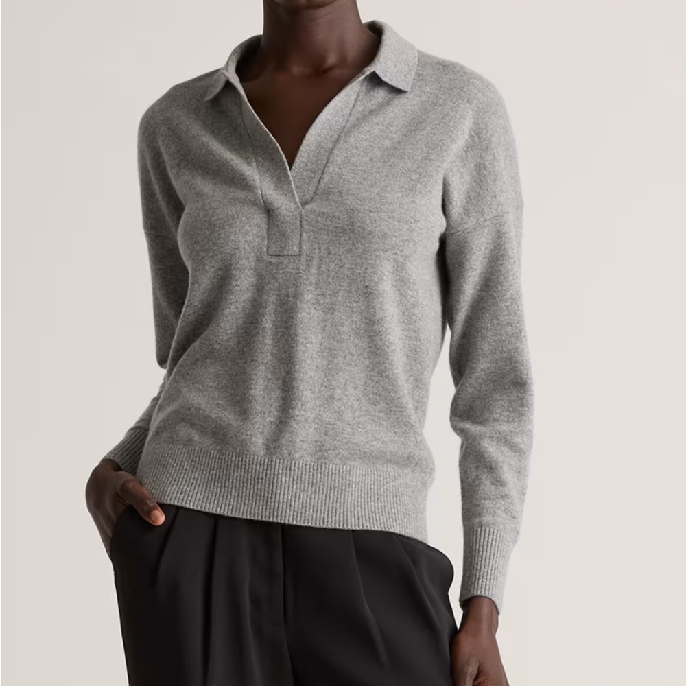 NWT Quince 100% Mongolian Cashmere Polo Sweater in Heather Grey L